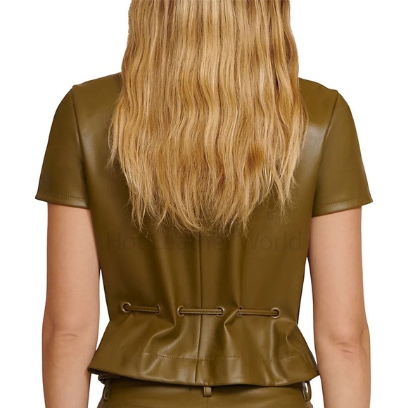 Staud Faux Leather Peplum Top. Sz 4 - Picture 3 of 3